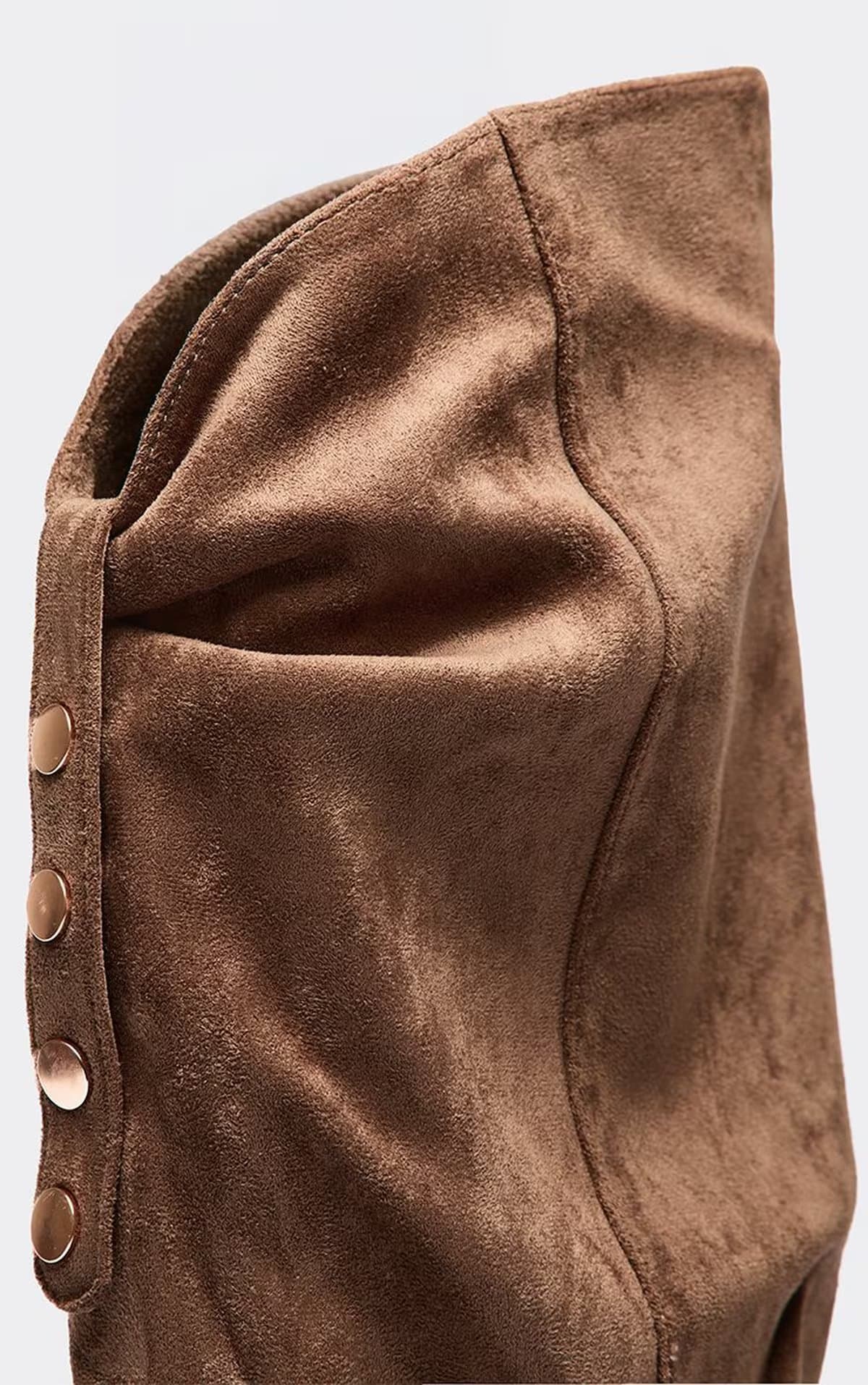 EGO Dalena Layered Press Stud Detail Chunky Knee High Biker Boot In Taupe Faux Suede, Women's Size UK 3