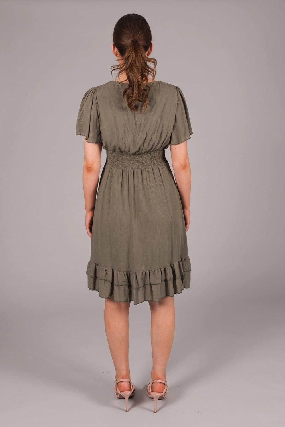 SOLO SOLO Women's Wrap Smock Dress in Khaki - 4