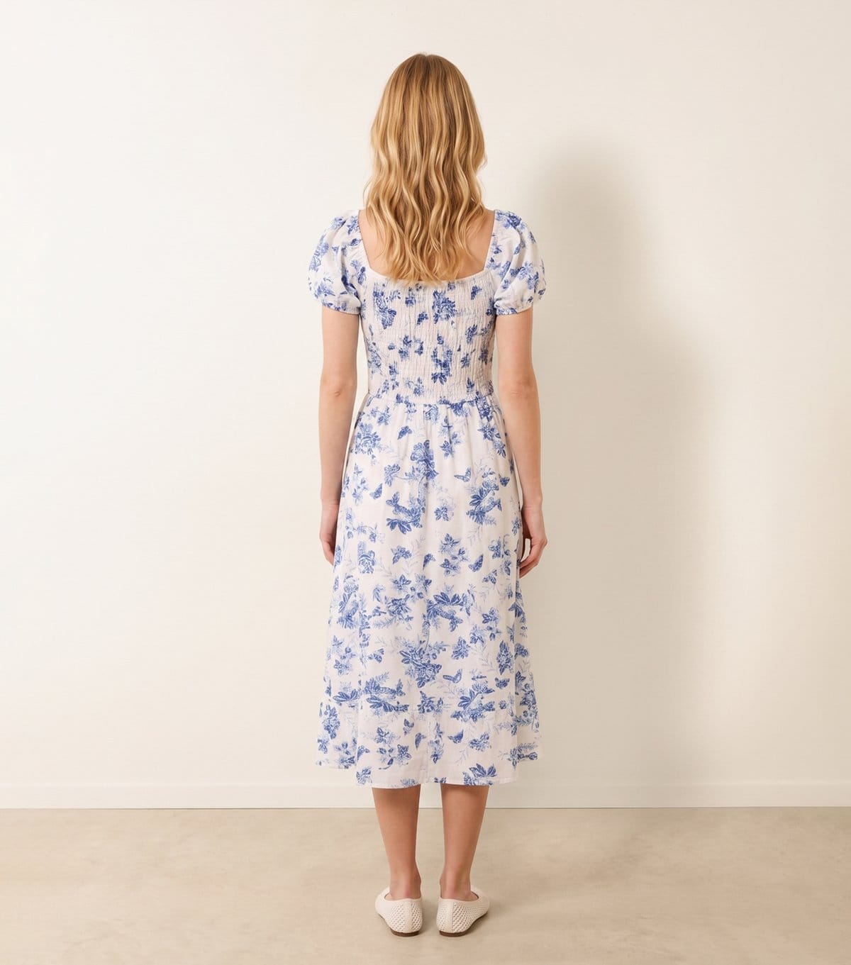 Blue Vanilla Women's Blue Cotton Floral Puff Sleeve Midi Dress Blue Vanilla New Look - 4