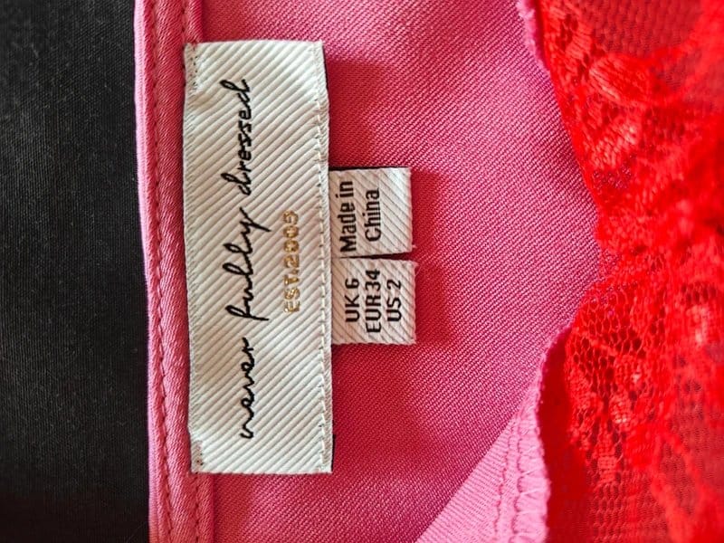 Never Fully Dressed Satin-Like Lace Dress in Pink and Red