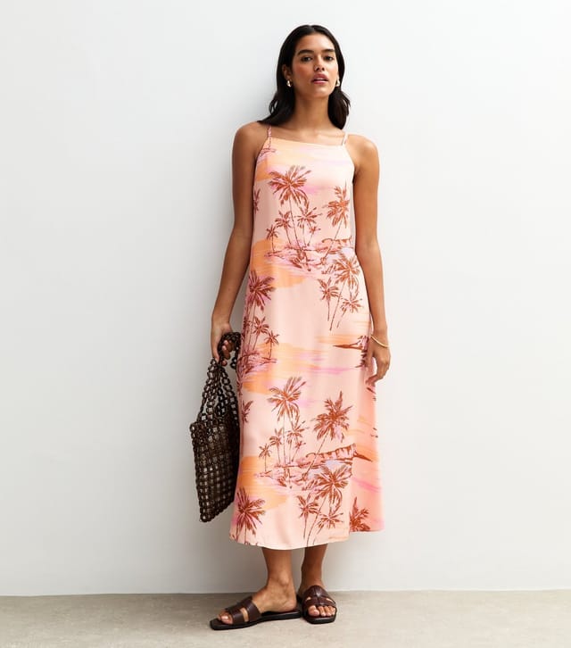 New Look Women's Pink Palm Print Square Neck Midi Dress New Look - 2