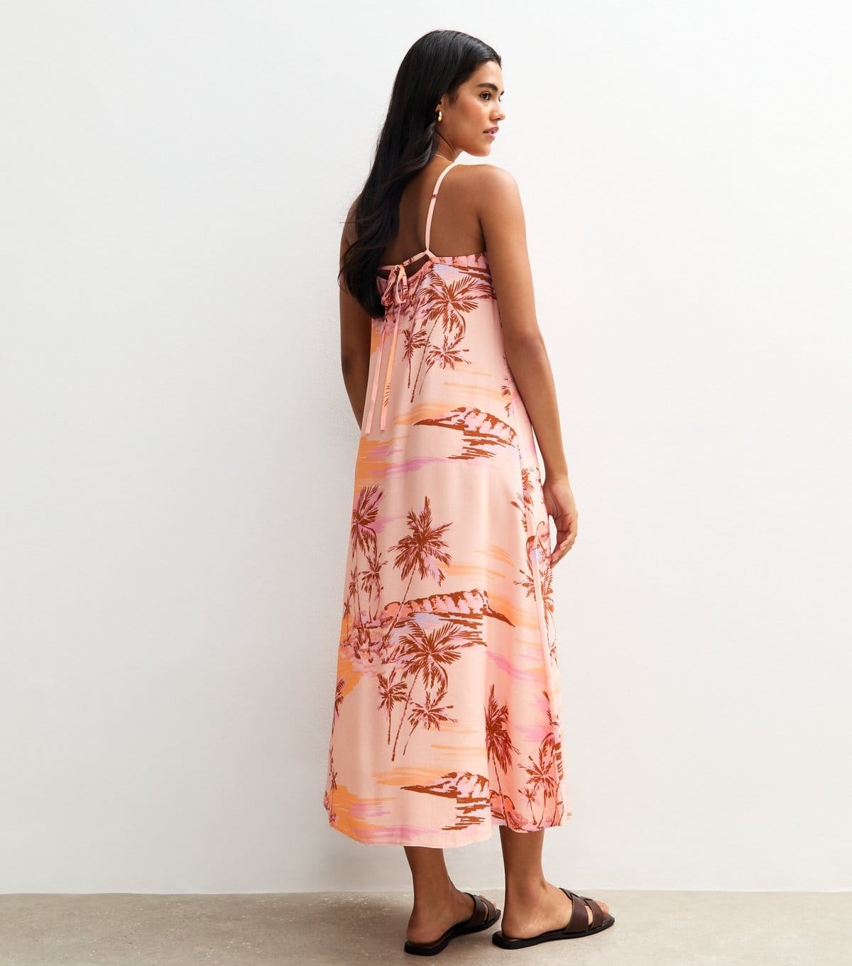 New Look Women's Pink Palm Print Square Neck Midi Dress New Look - 4