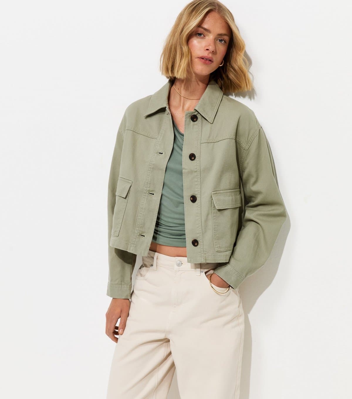New Look Women's Light Khaki Flap Pocket Cotton Shacket New Look