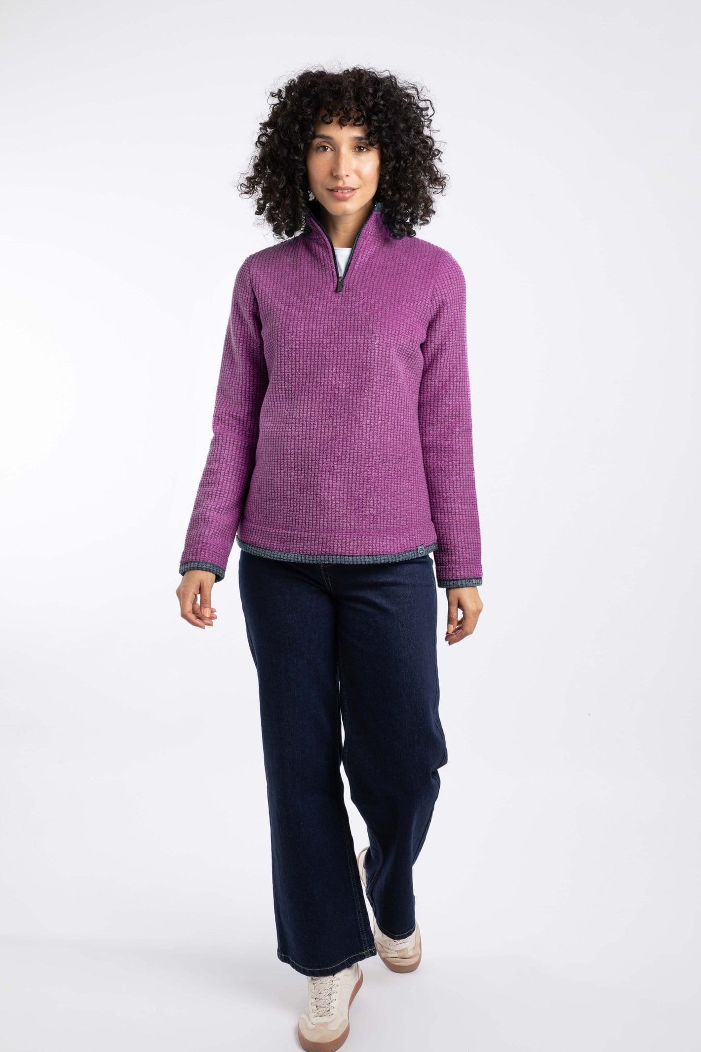 Weird Fish Weird Fish Women's Beye 1/4 Zip Grid Fleece in Purple - 4