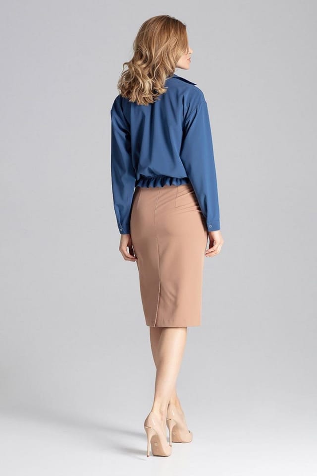 Love Lace Love Lace Women's Long Sleeve Tie Waist Shirt with Silver Snaps in Blue - 2