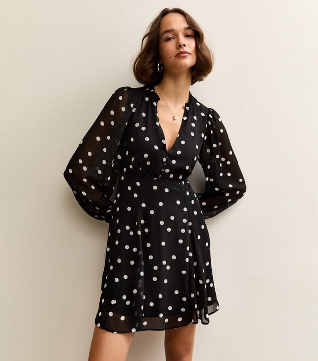 New Look Women's Black Polka Dot Long Sleeve Mini Dress New Look - 2