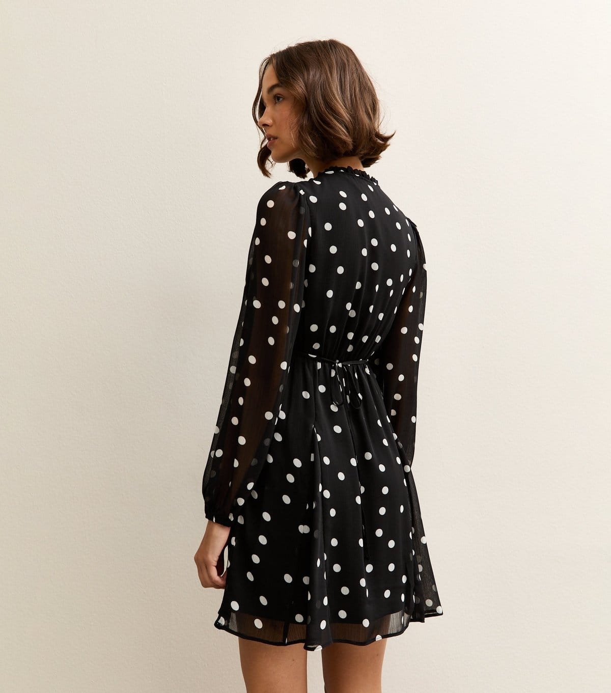 New Look Women's Black Polka Dot Long Sleeve Mini Dress New Look - 4