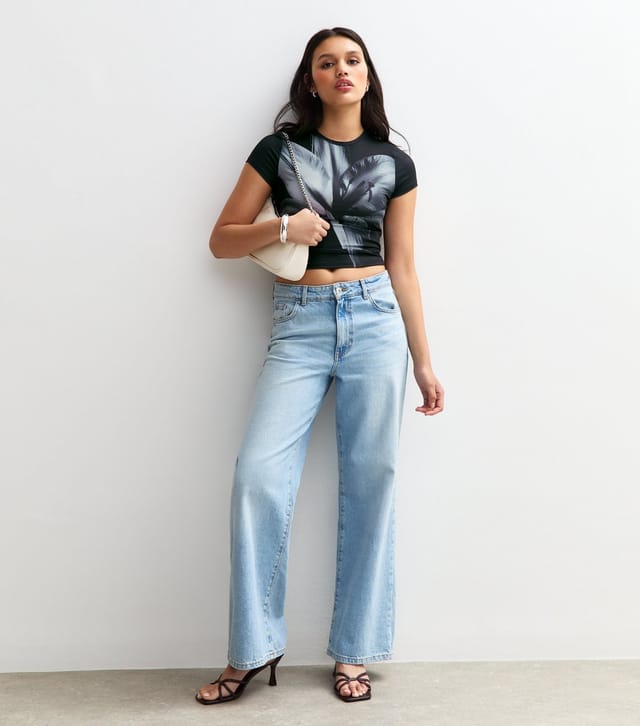 New Look Women's Black Lily Graphic Print Baby Tee T-Shirt New Look - 3