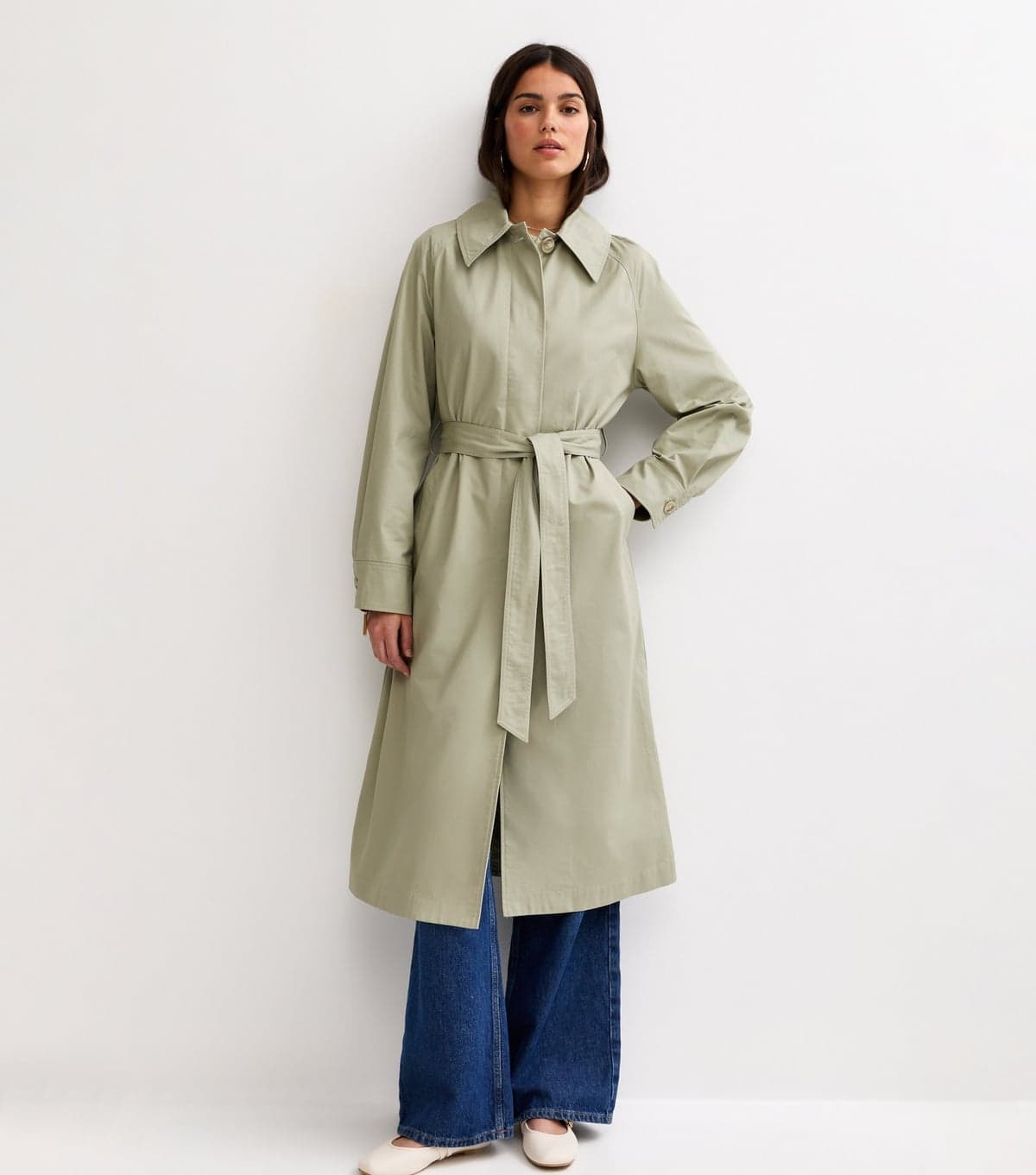 New Look Women's Light Khaki Cotton Belted Mac Coat New Look