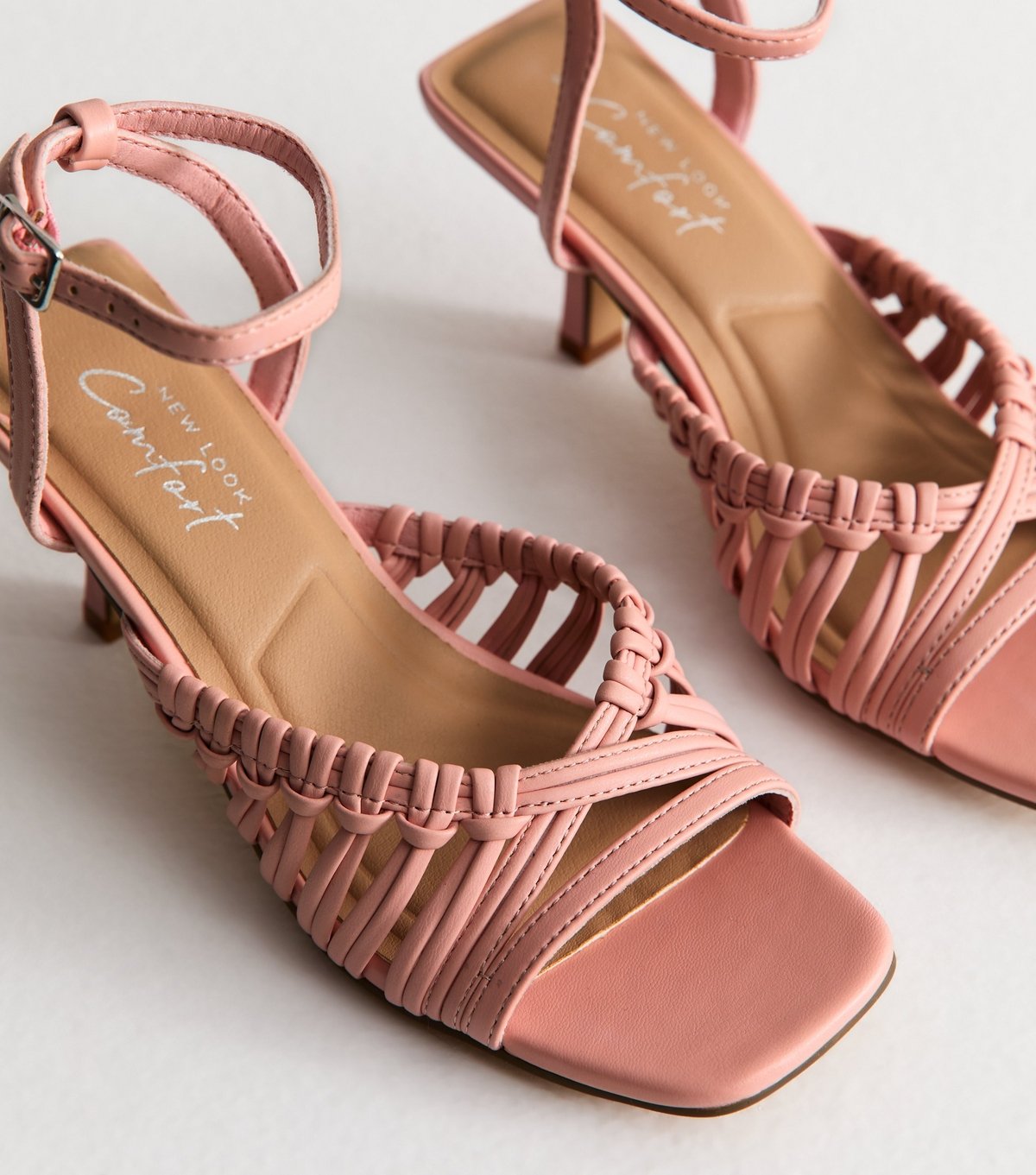 New Look Women's Pink Woven Strap Faux Leather Sandals Vegan New Look - 4