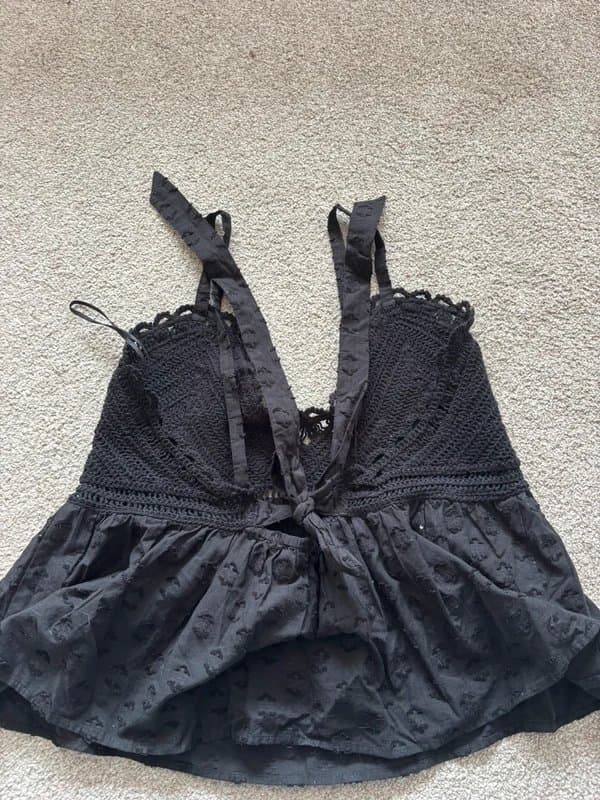 New Look Black Crochet Babydoll Top
