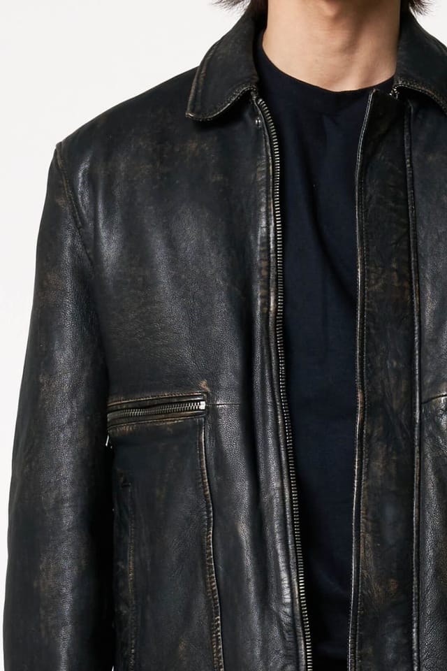 Barneys Originals Barneys Originals Men's Washed Real Leather Trucker Jacket in Black - 3
