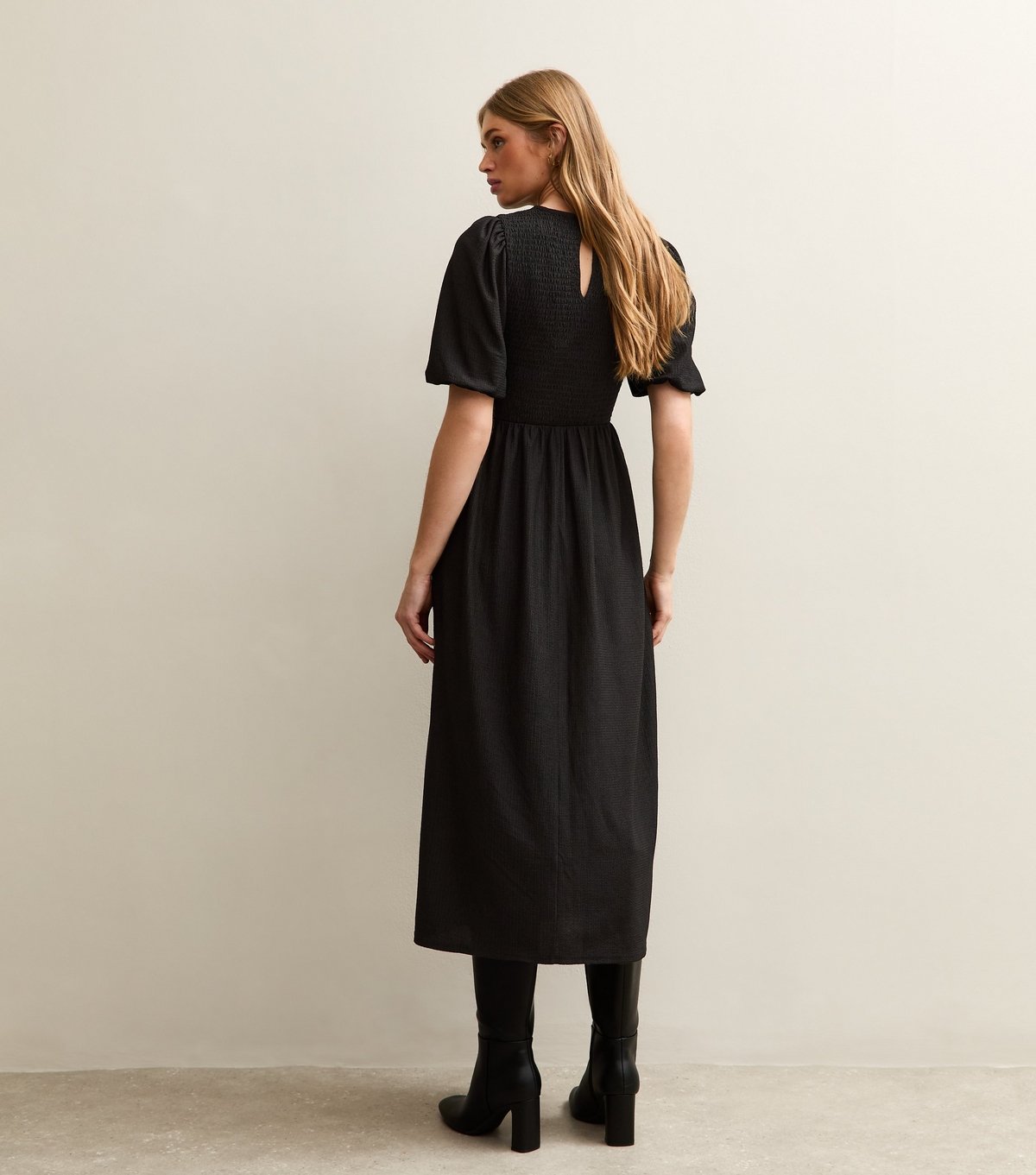 New Look Women's Black Crinkled Jersey Puff Sleeve Smock Midi Dress New Look - 4