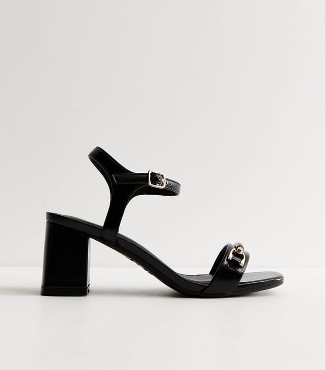 New Look Women's Black Faux Leather Horsebit Detail Block Heel Sandals Vegan New Look - 2