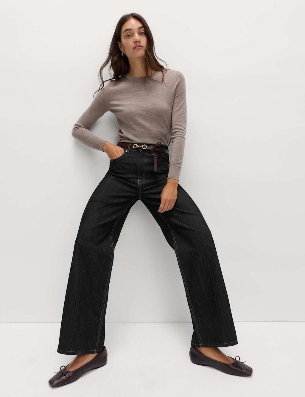 Marks & Spencer M&S High Waisted Smart Wide Leg Jeans Black