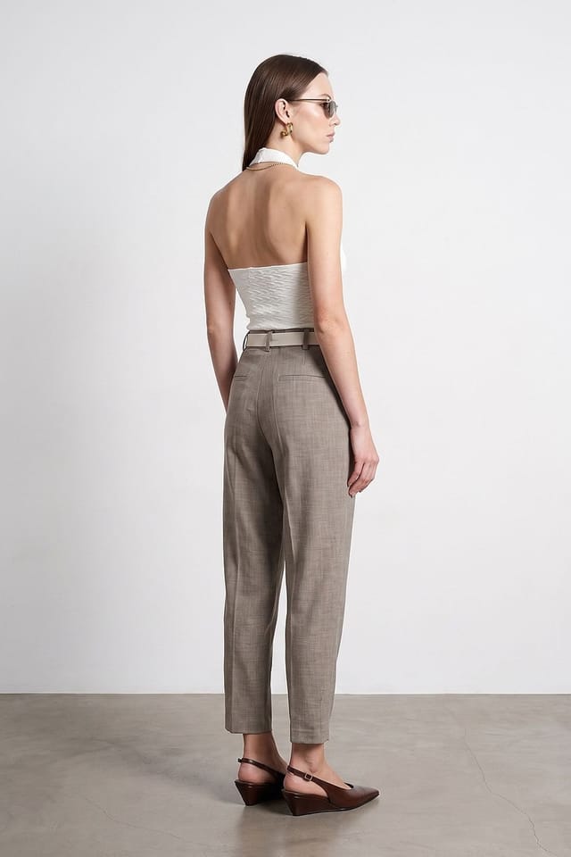 Dilvin Dilvin Women's Belted Straight-leg Ankle Trousers in Stone - 2