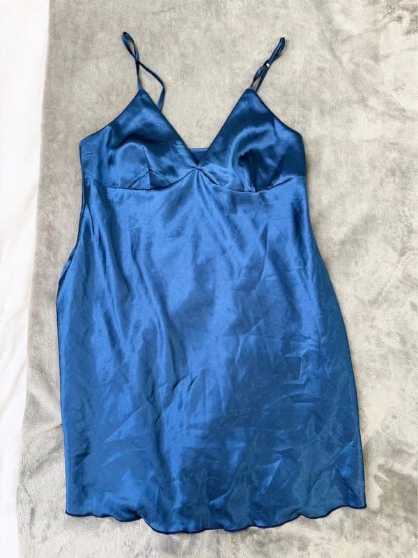 ASOS Blue Satin Cami Top Slip Style Spaghetti Strap Silk Look Elegant Evening