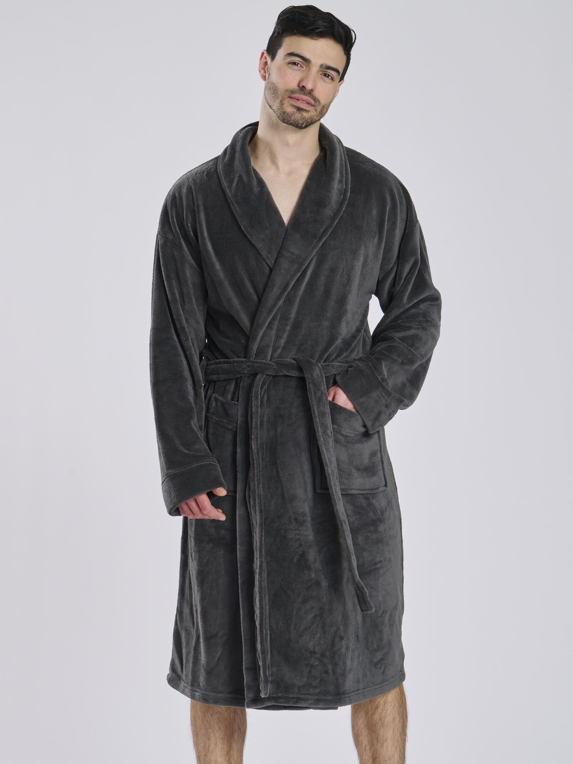 Loungeable Loungeable Men's Fleece Shawl Collar Robe in Grey