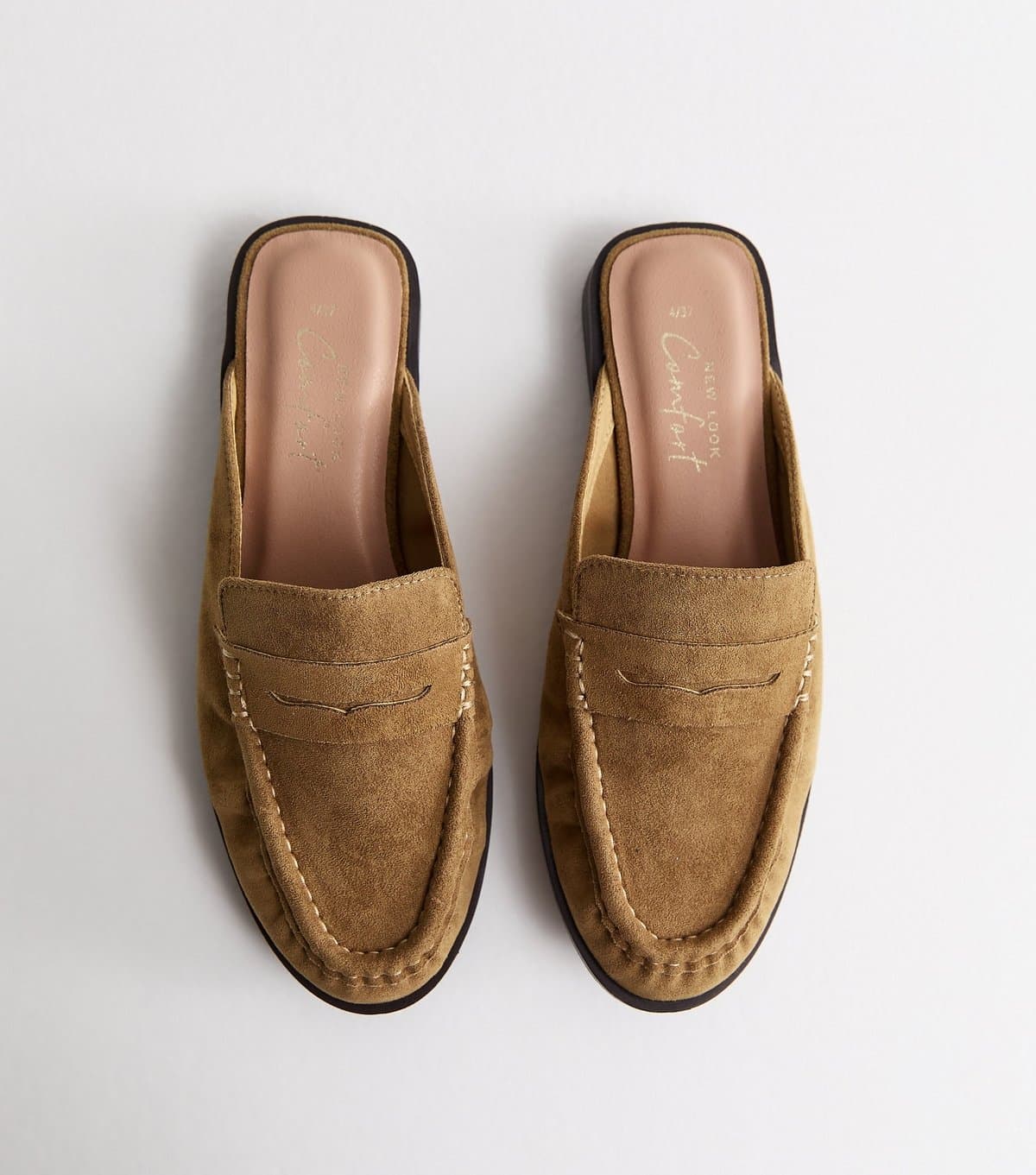 New Look Women's Camel Faux Suede Open Back Mule Loafers Vegan New Look