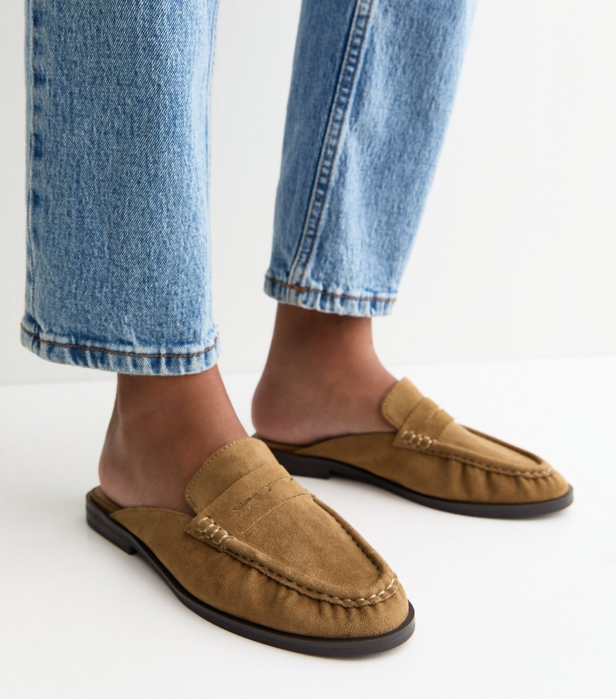 New Look Women's Camel Faux Suede Open Back Mule Loafers Vegan New Look - 3