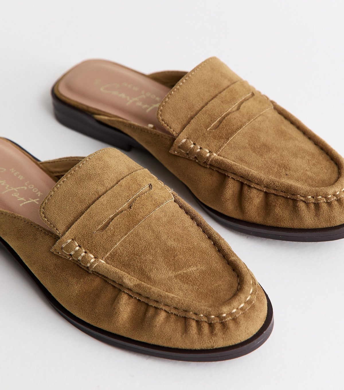 New Look Women's Camel Faux Suede Open Back Mule Loafers Vegan New Look - 4