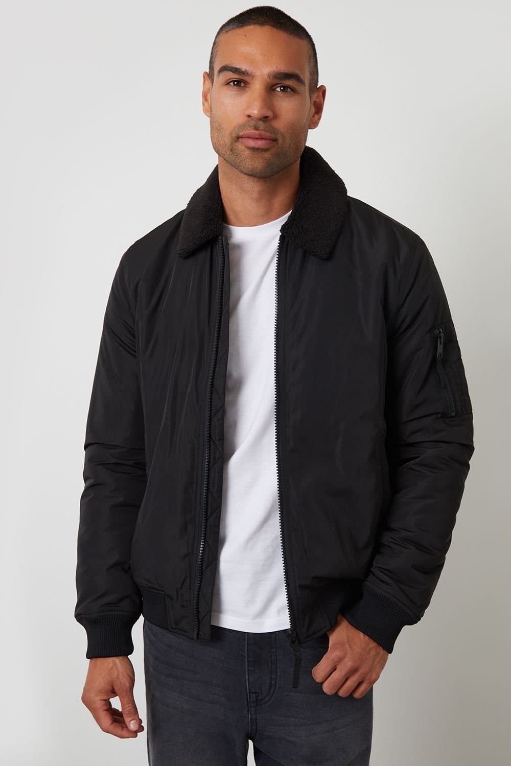 Threadbare Threadbare Men's Borg Lined Collared Jacket in Black