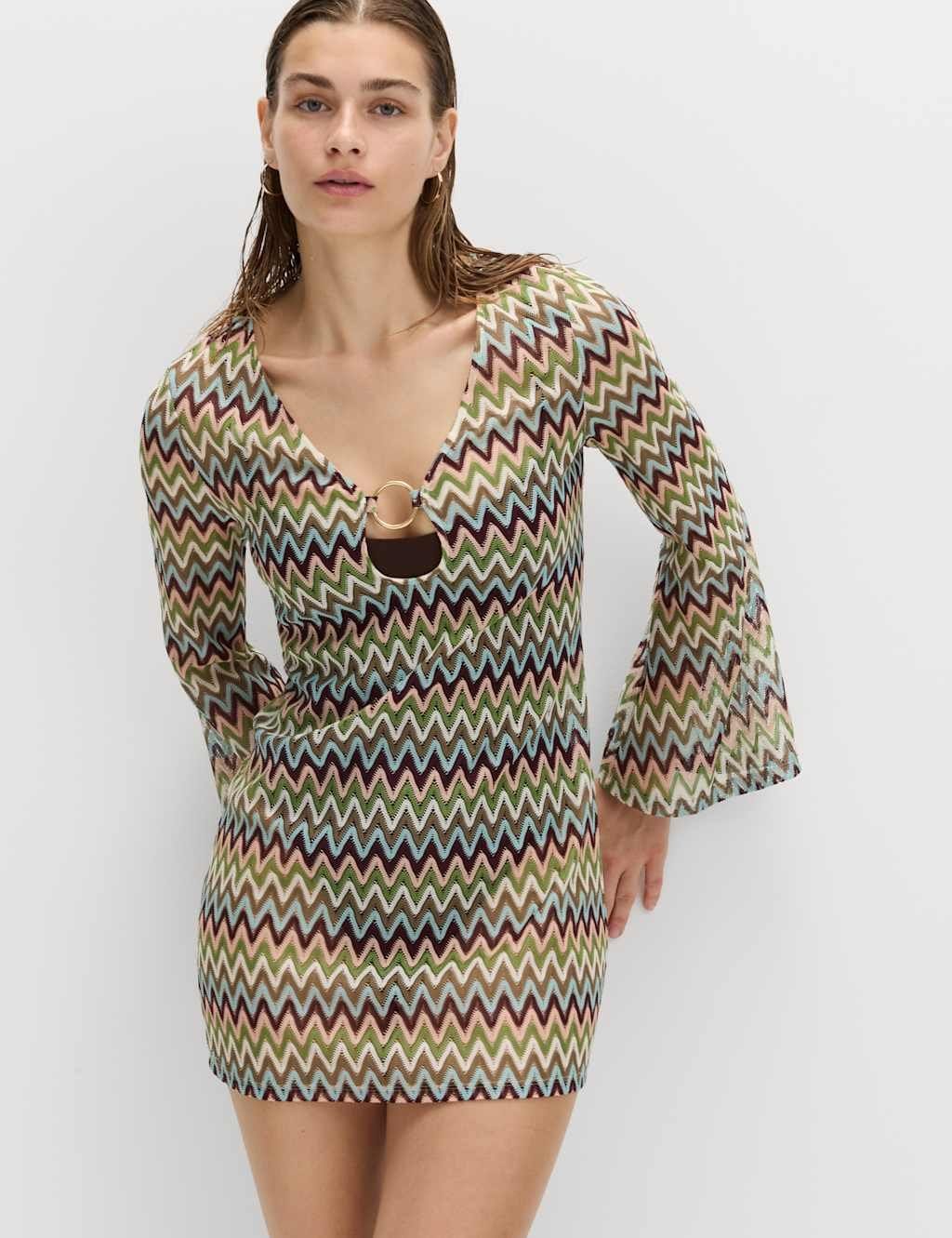 M&S Textured V-Neck Mini Beach Dress Multi