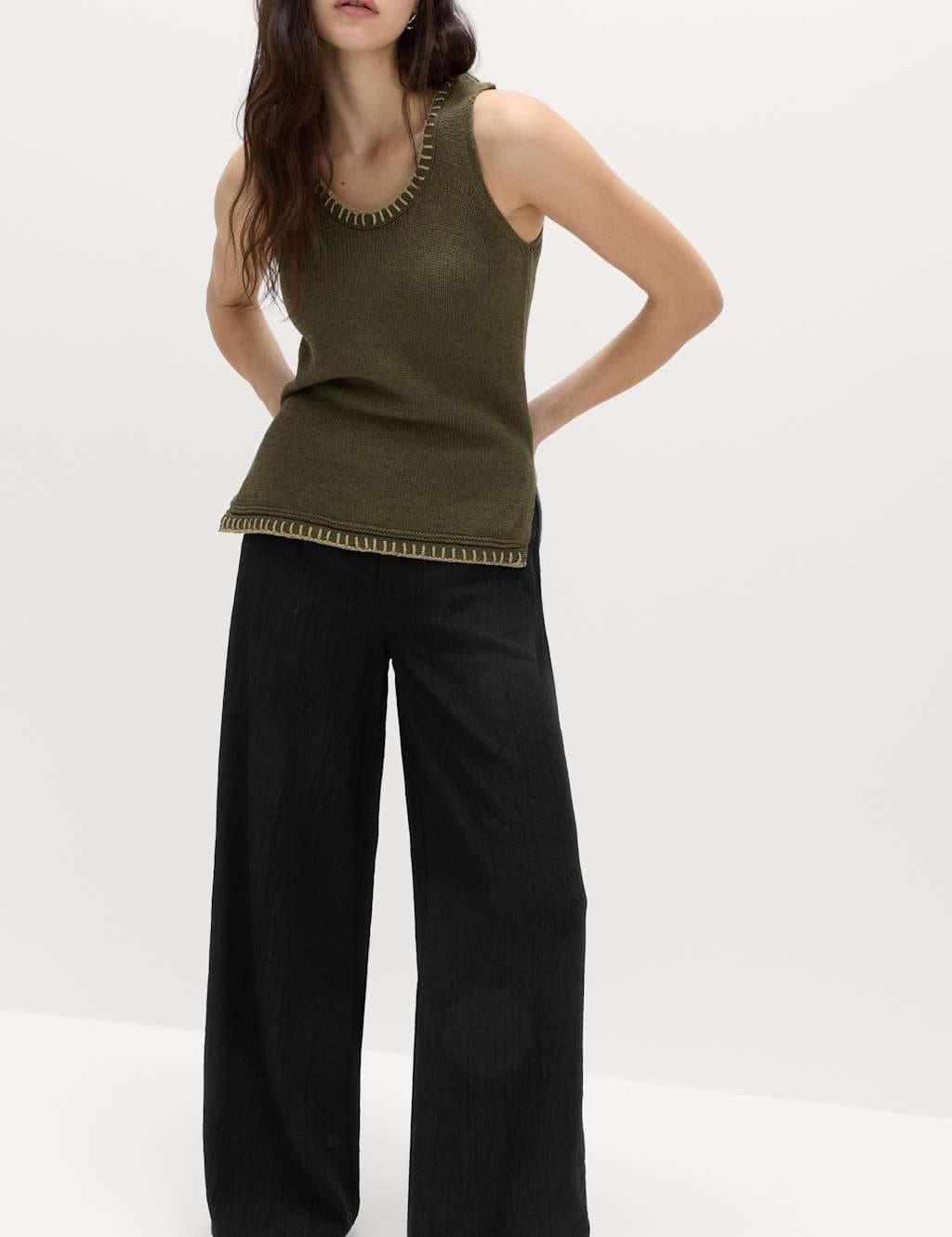 Marks & Spencer M&S Crinkle Elasticated Waist Wide Leg Trousers Black