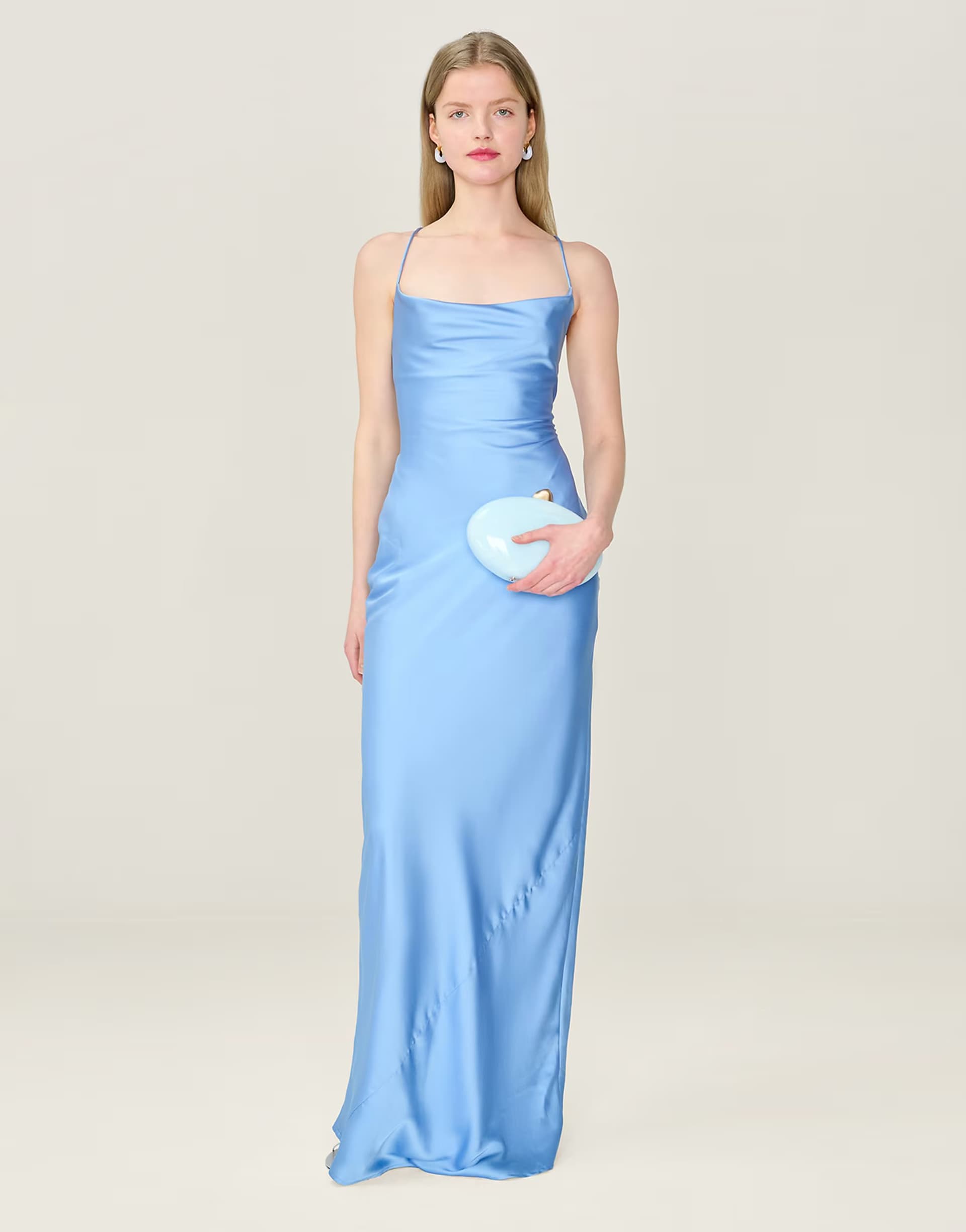 ASOS Omnes Dresses ginny satin maxi dress with tie-back in pastel blue in blue