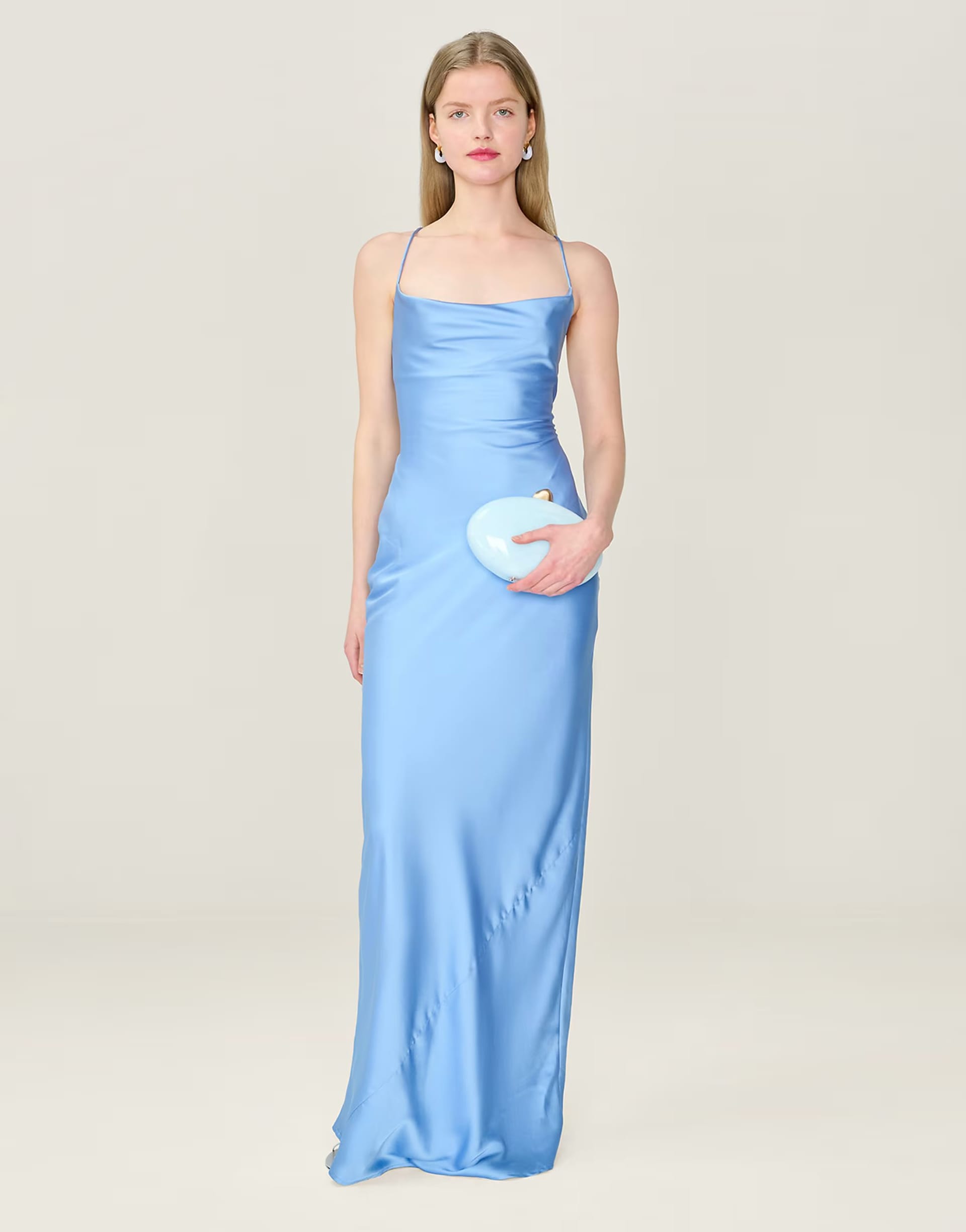 ASOS Blue Satin Maxi Dress with Tie-Back