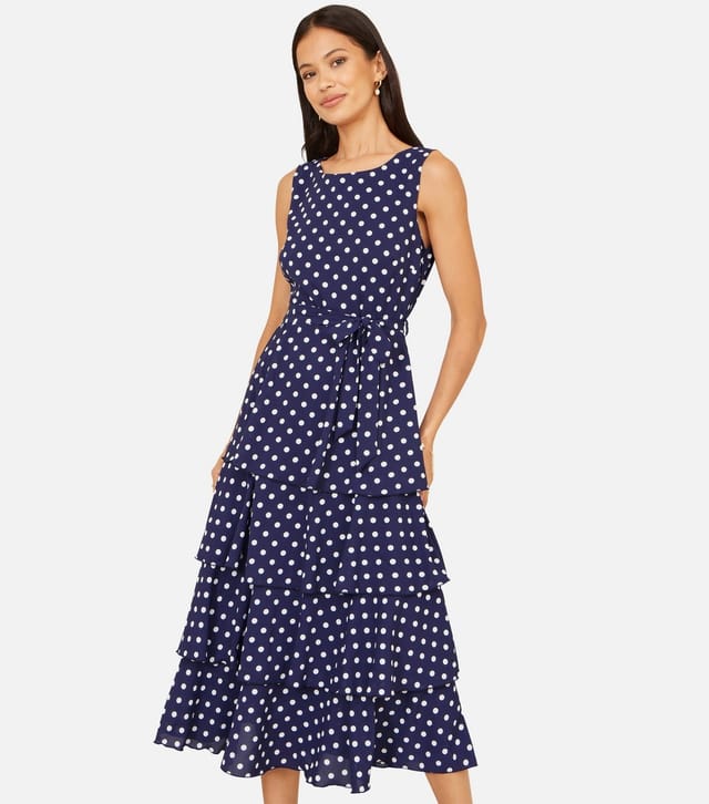Yumi Women's Navy Spot Print Tiered Midi Dress Yumi New Look - 2
