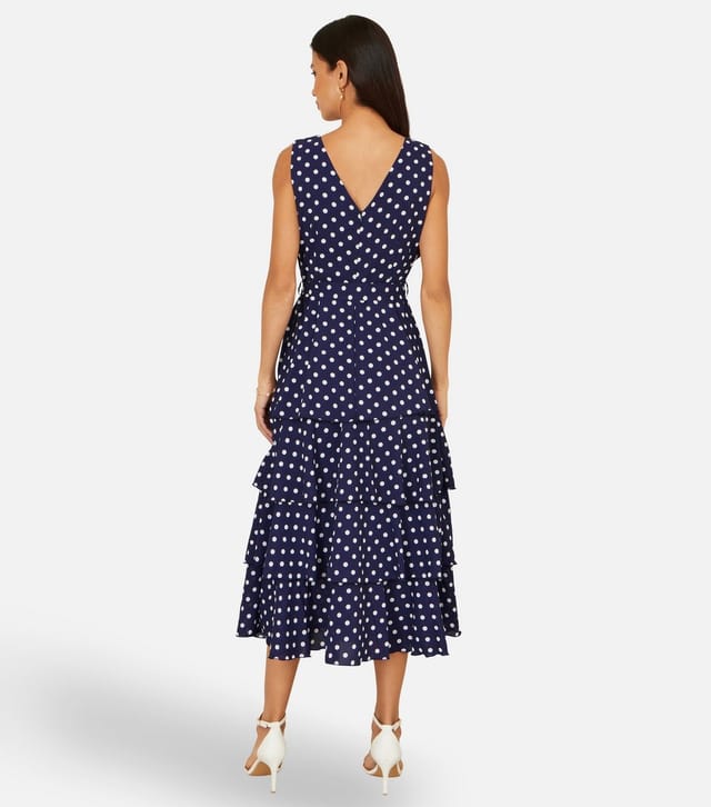 Yumi Women's Navy Spot Print Tiered Midi Dress Yumi New Look - 3