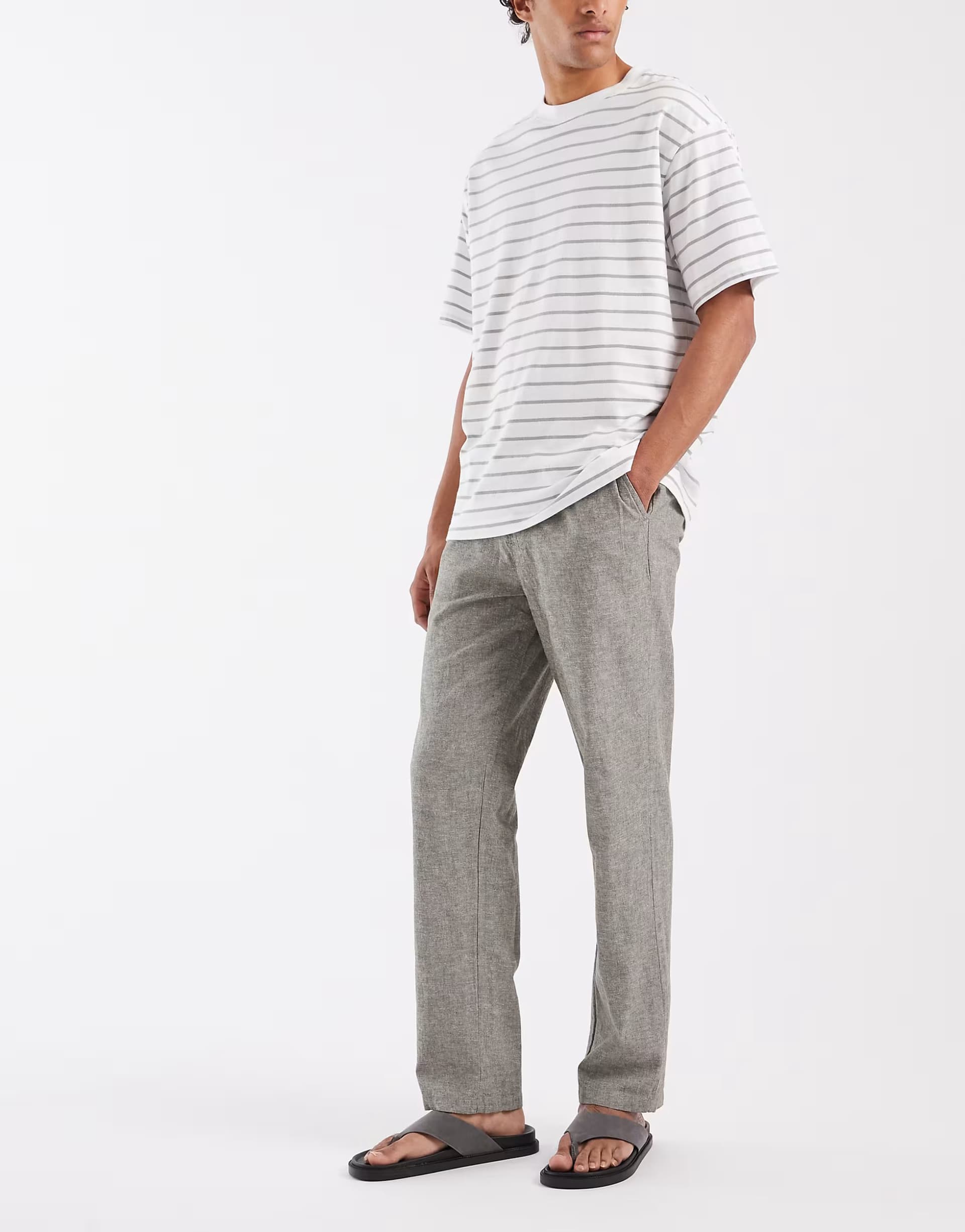ASOS BLEND cotton-linen drawstring waist regular fit trousers in dusty olive