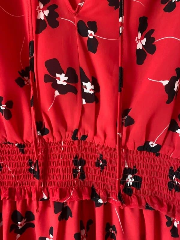 Sosandar Floral Chiffon Red and Black Summer  Dress Size 12