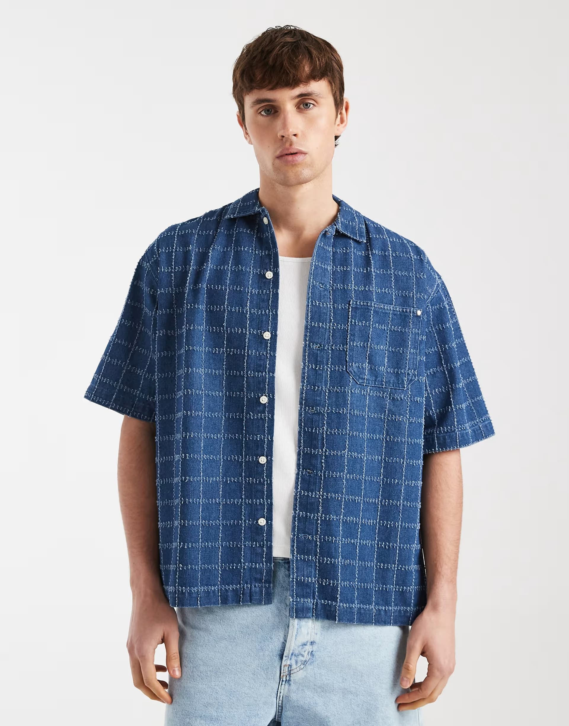 ASOS Redefined Rebel Elton oversized shirt in mid blue
