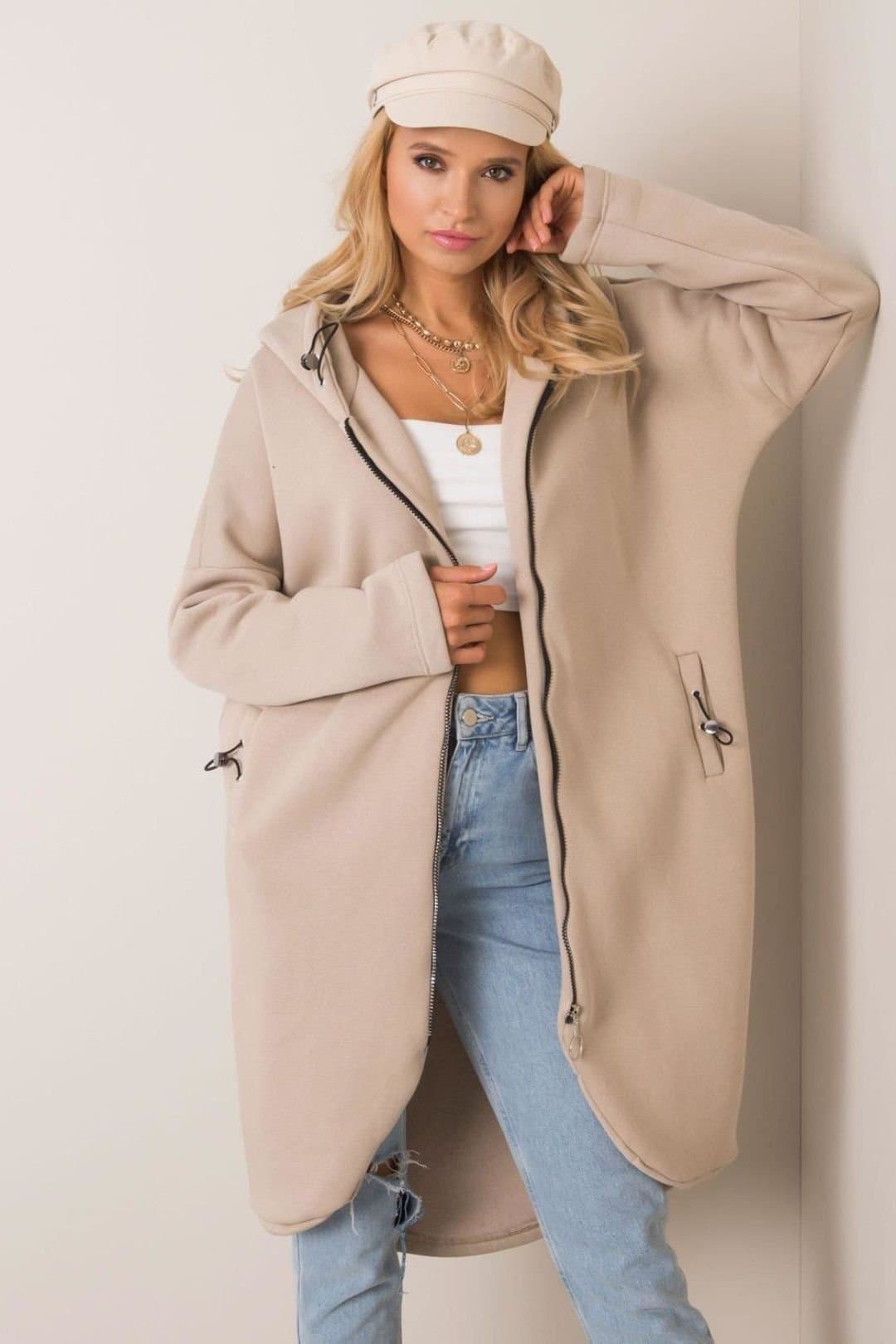 Love Lace Love Lace Women's Extended Cut Zip Hooded Sweatshirt Style 168764 in Beige