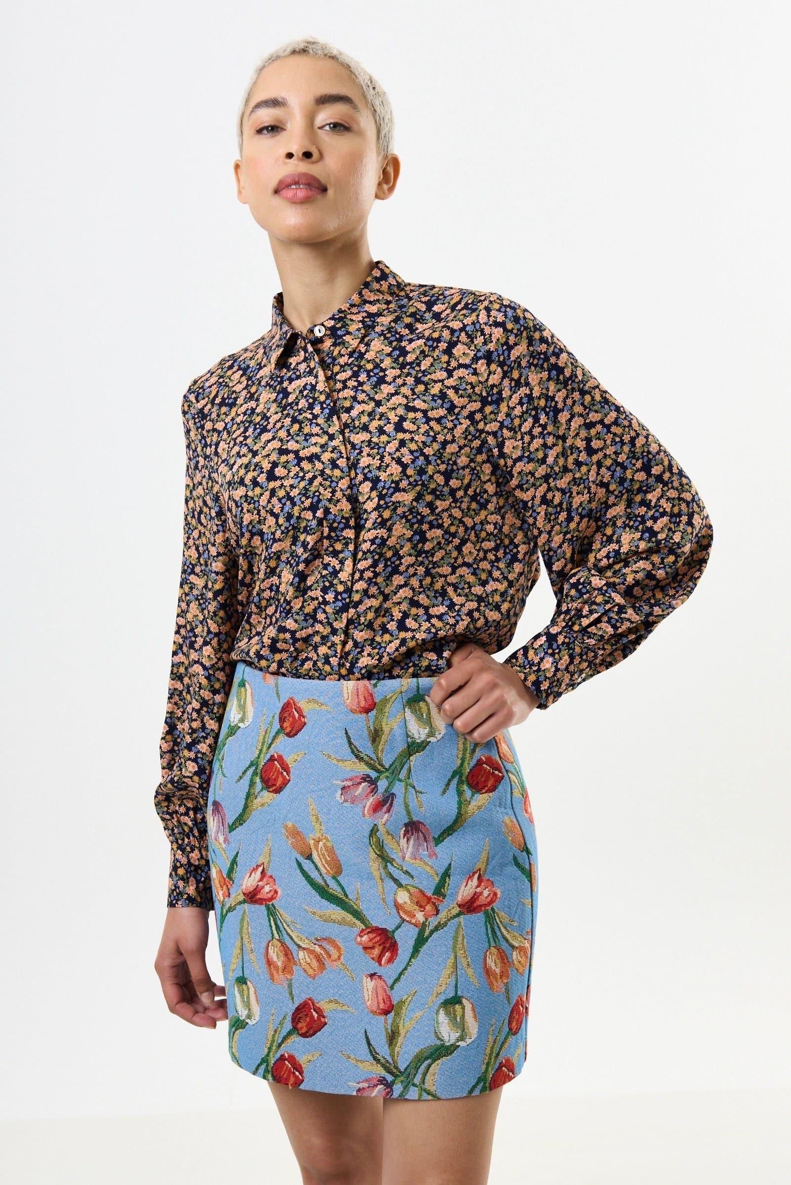 Louche Louche Women's Aubin Tulip Jacquard A-line Mini Skirt - Blue