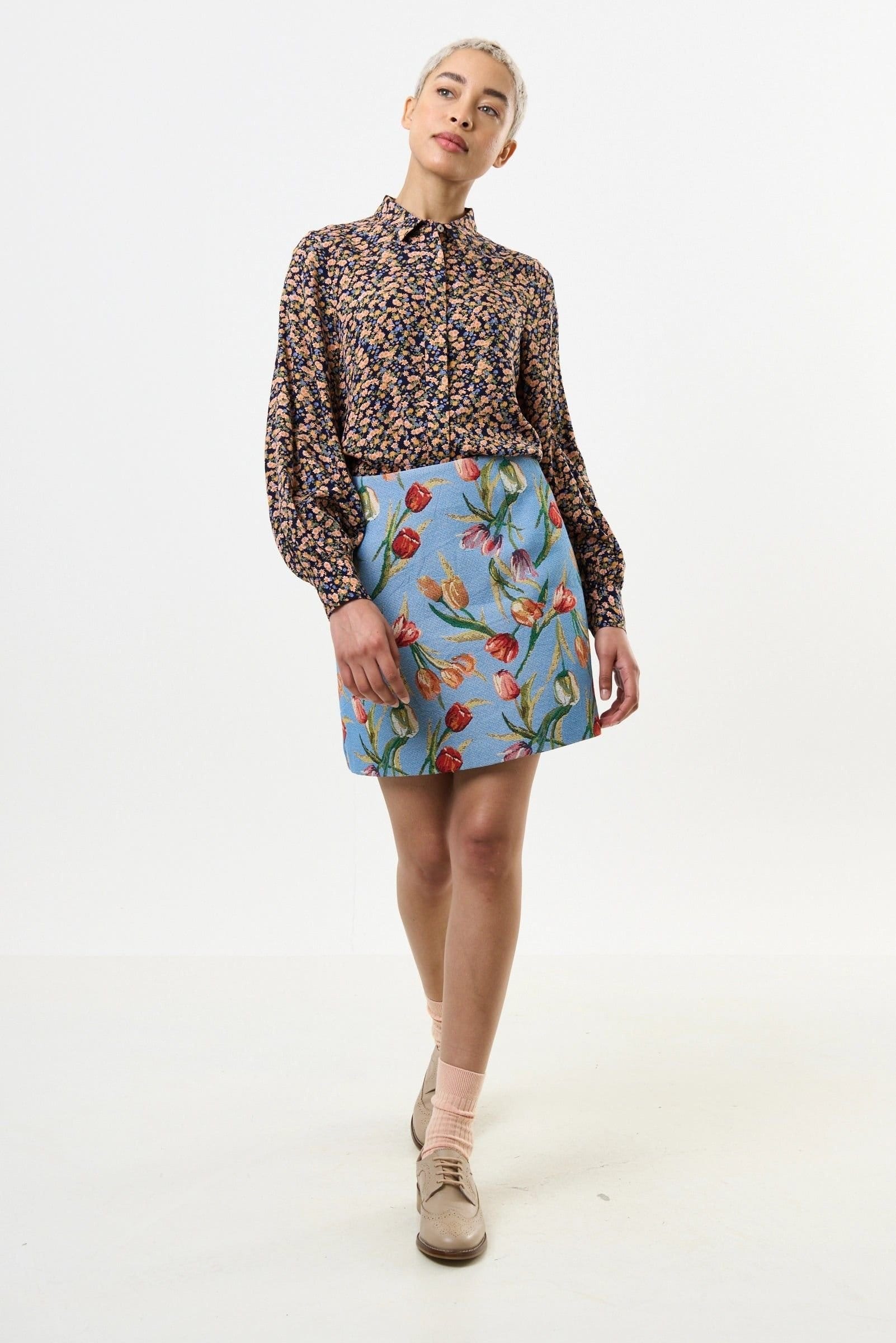 Louche Louche Women's Aubin Tulip Jacquard A-line Mini Skirt - Blue - 4