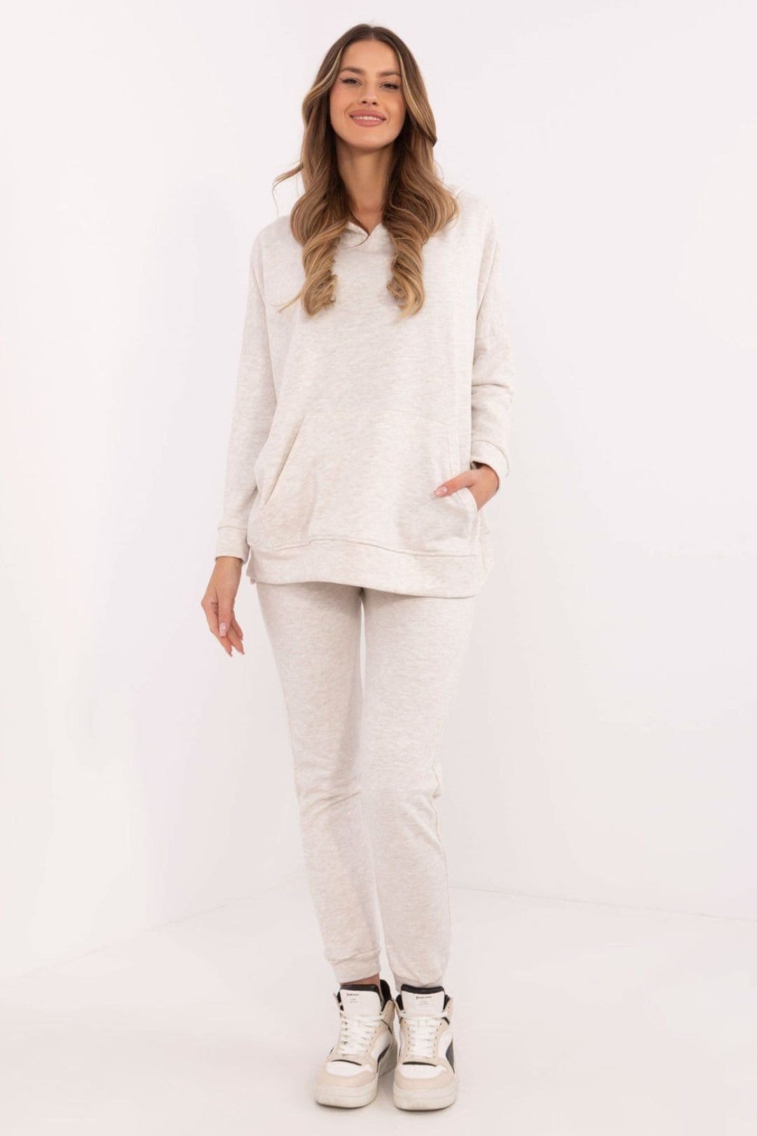 Love Lace Love Lace Women's Cotton Polyester Tracksuit Set Kangaroo Pocket Style 206127 in Beige - 1