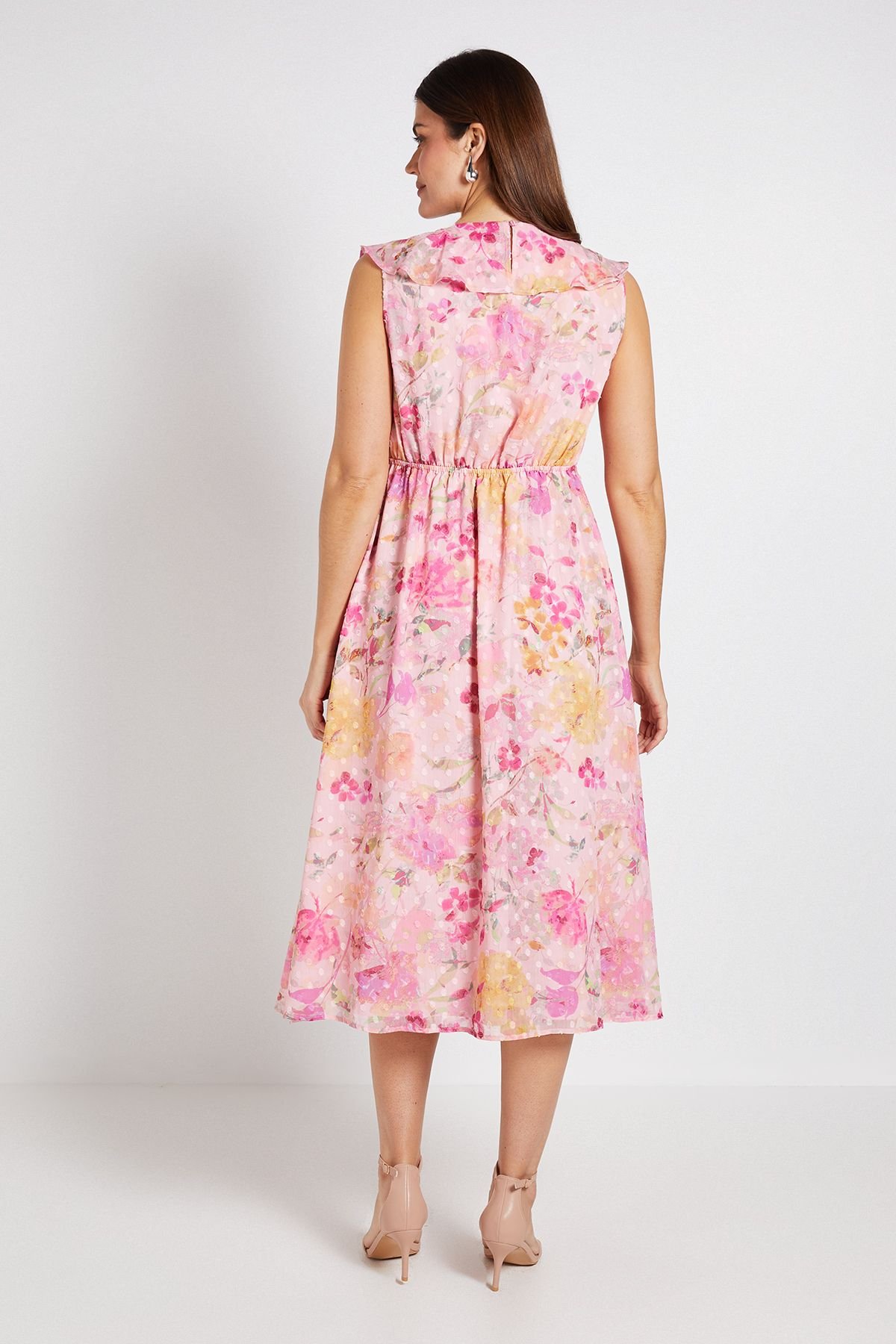 Wallis Wallis Women's Floral Dobby Ruffle Midi Dress in Yellow - 3