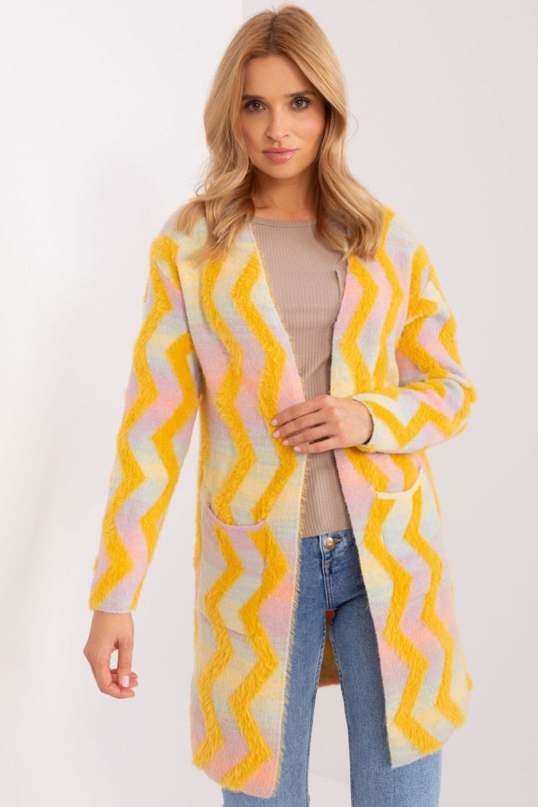 Love Lace Love Lace Women's Geometric Pattern Long Sleeve Cardigan Style 188849 in Yellow