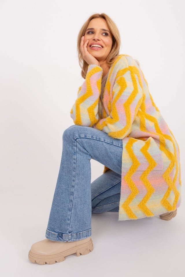 Love Lace Love Lace Women's Geometric Pattern Long Sleeve Cardigan Style 188849 in Yellow - 2