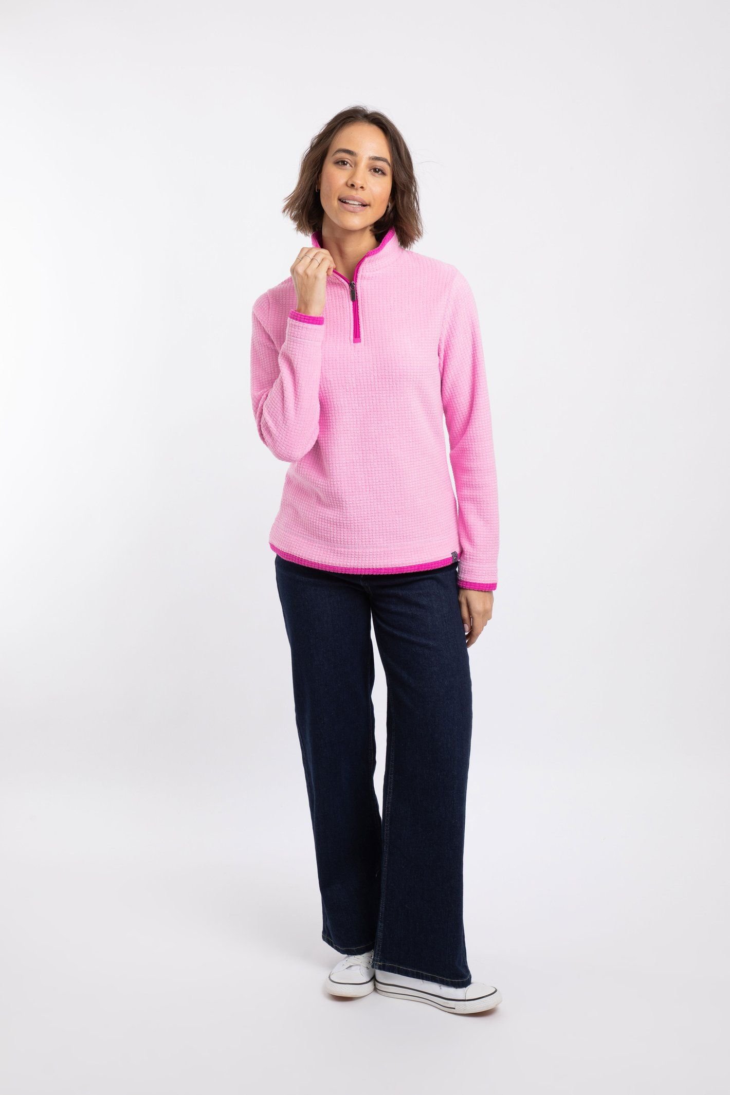 Weird Fish Weird Fish Women's Beye 1/4 Zip Grid Fleece in Pink - 4