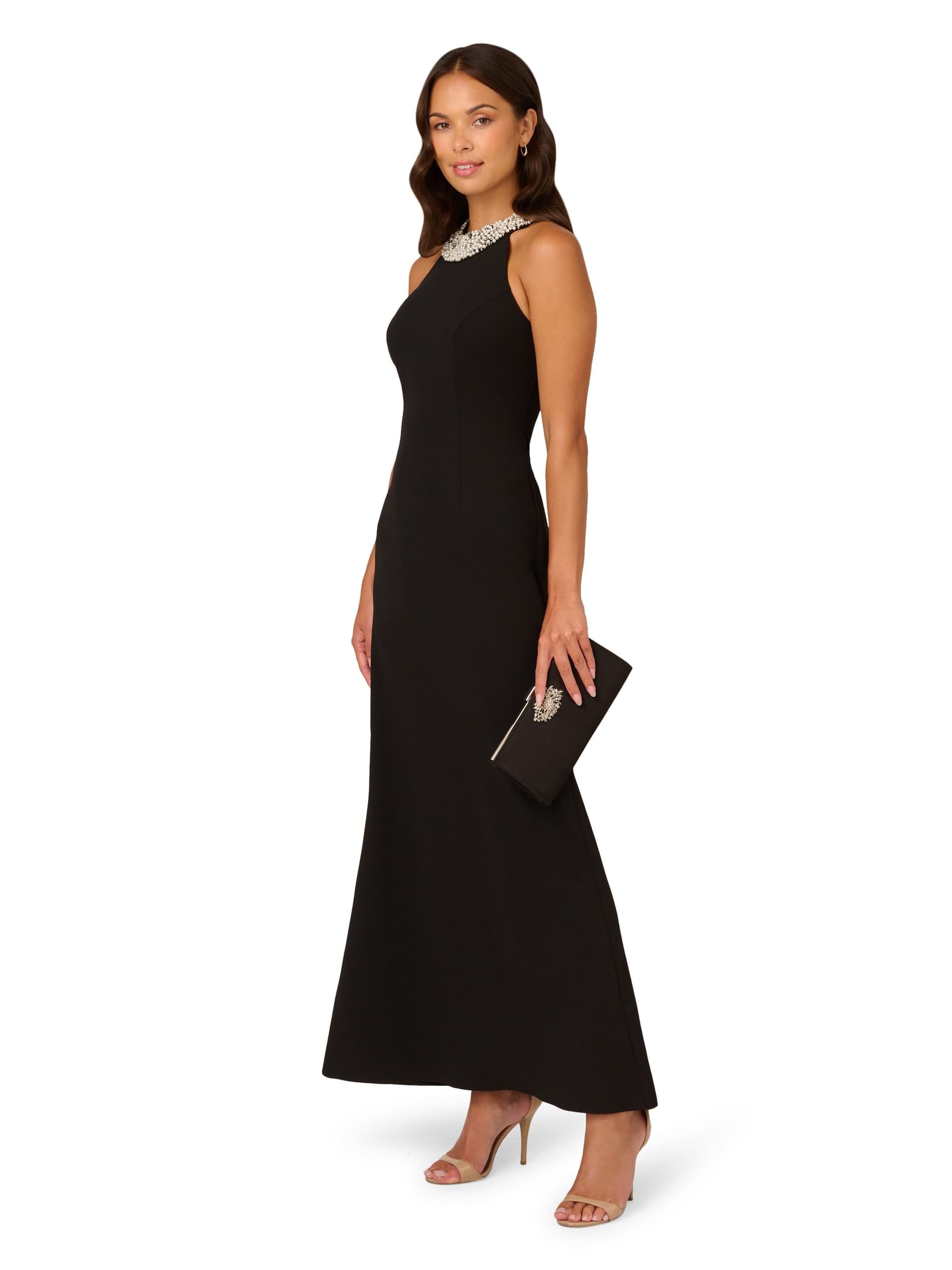 Adrianna Papell Adrianna Papell Women's Beaded Halter Gown in Black