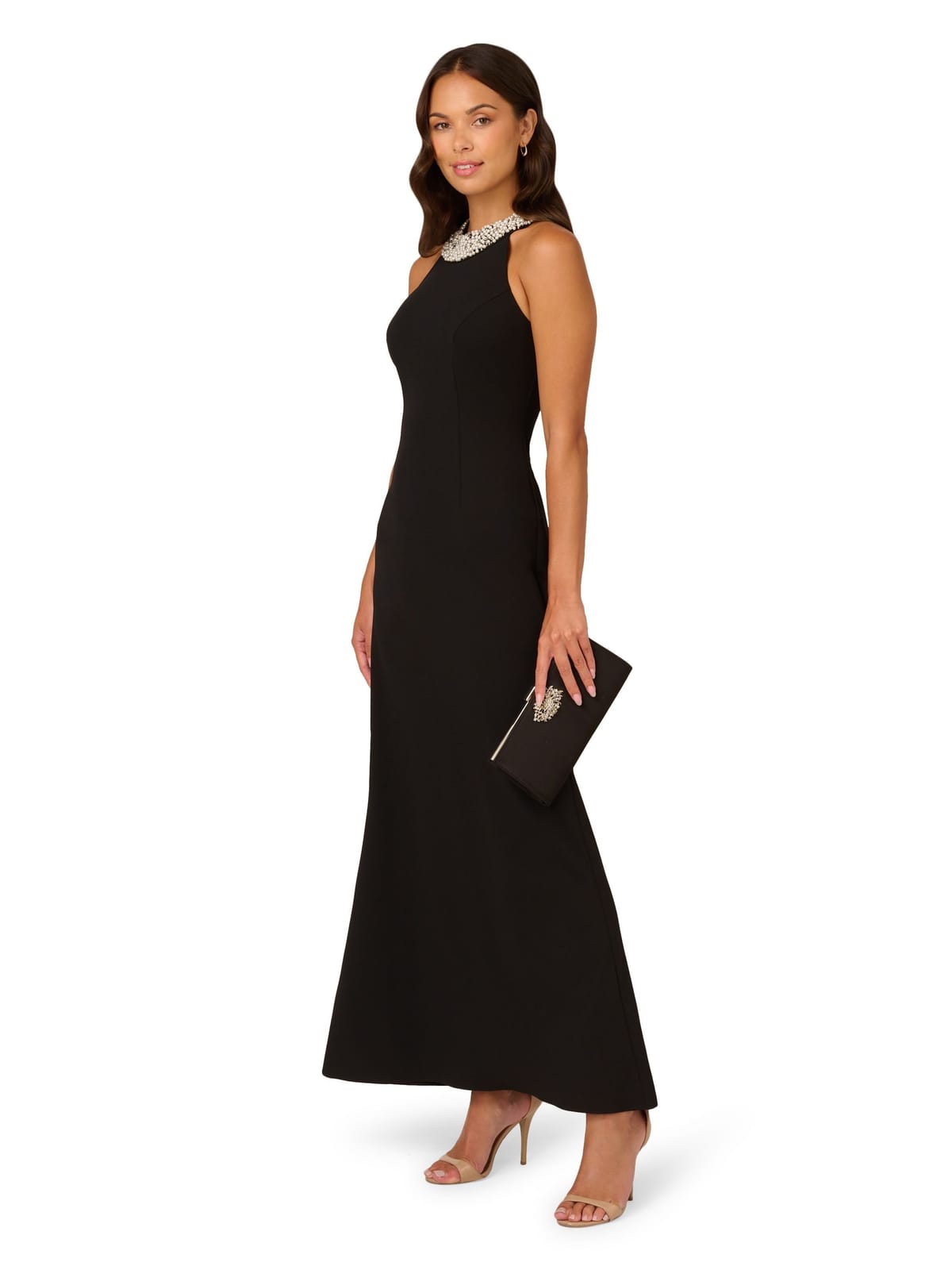 Adrianna Papell Adrianna Papell Women's Beaded Halter Gown in Black - 1