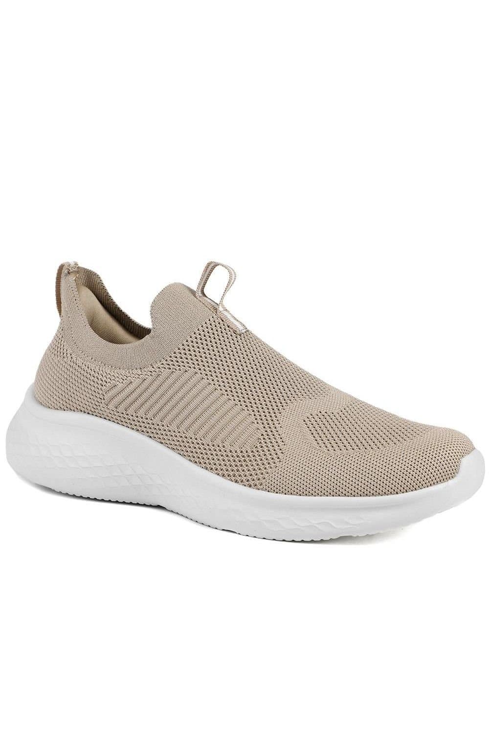 Pavers Pavers Women's Wide Fit Memory Foam Easy Step In Trainers in Beige