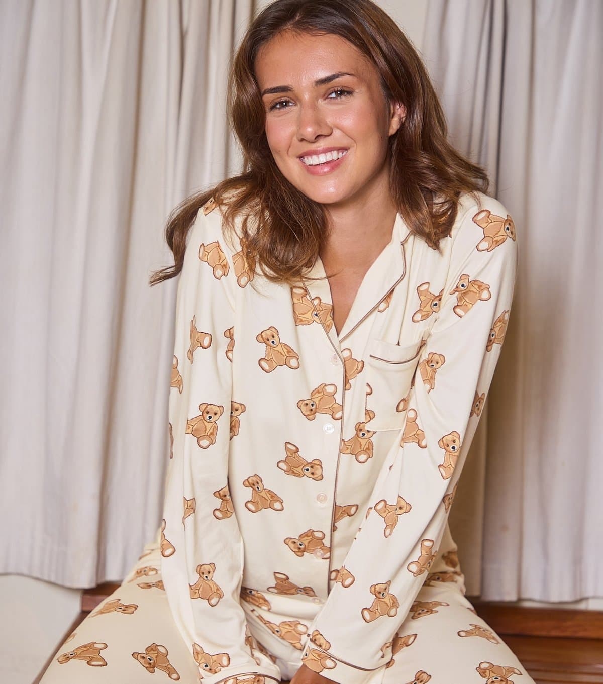 Loungeable Women's Cream Teddy Bear Pyjama Set Loungeable New Look