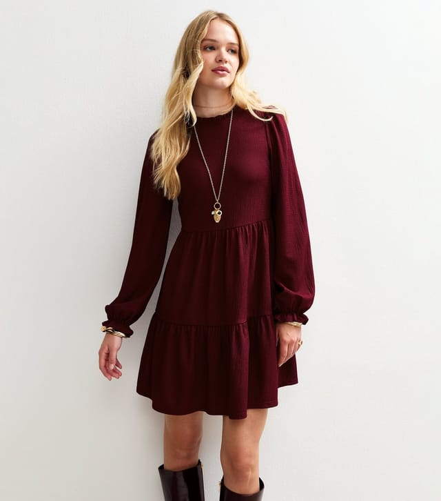 New Look Women's Burgundy Smocked Tiered Mini Dress New Look - 2
