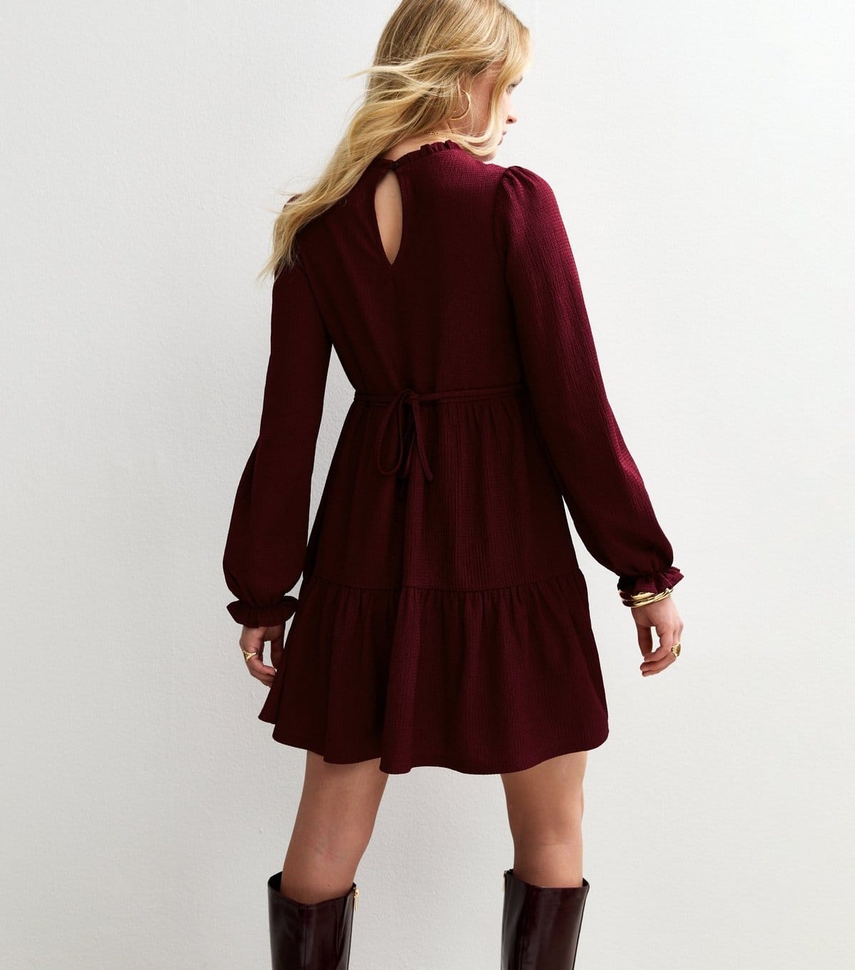 New Look Women's Burgundy Smocked Tiered Mini Dress New Look - 4
