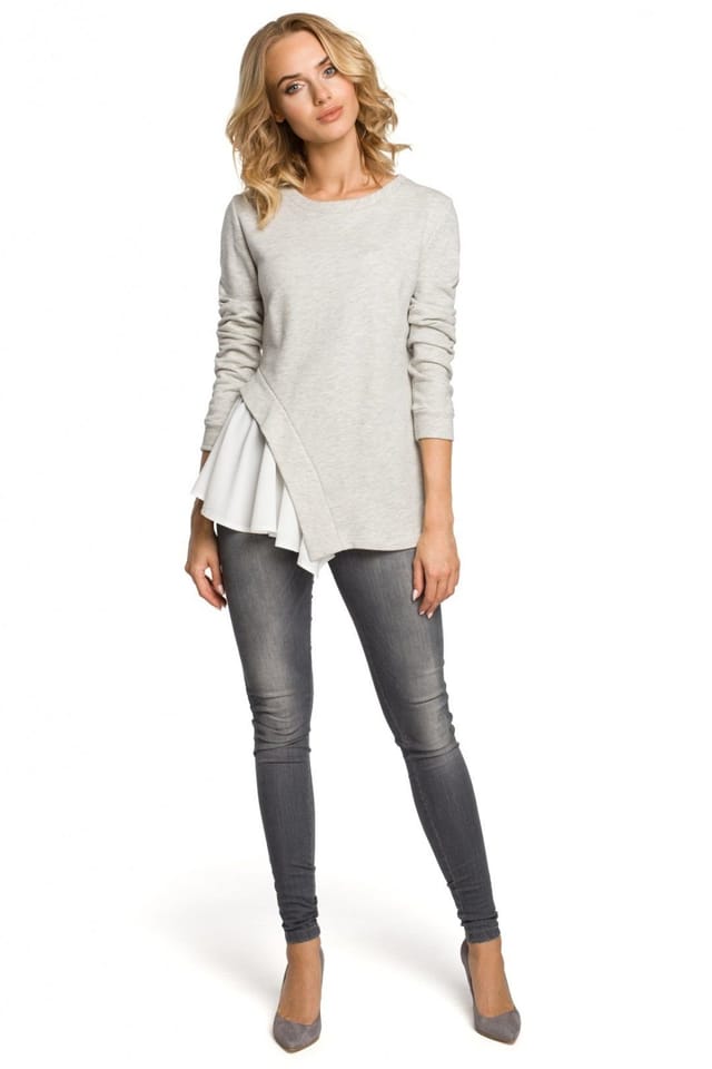 Love Lace Love Lace Women's Asymmetrical Side Rib Knit Long Sleeve Blouse in Grey - 2